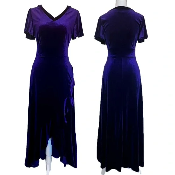 Purple Velvet Velour feel V neck Ruffle Sz Small Whimsigoth Renaissance Flirty - Picture 8 of 13